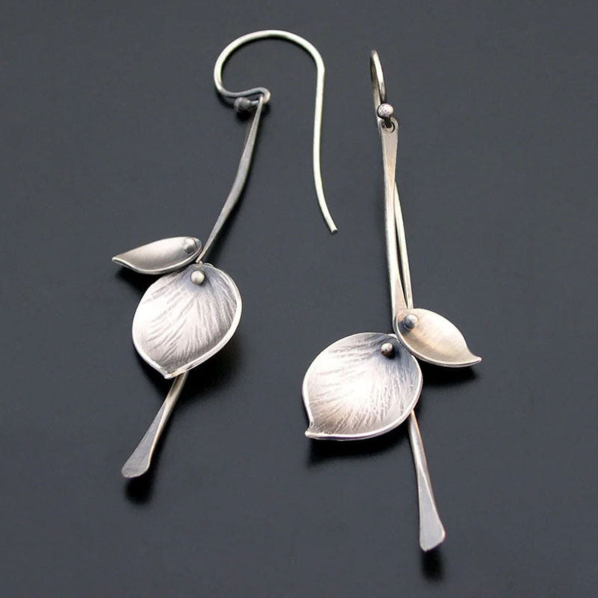 Minimal Silver Petal Drop Earrings JLT14053