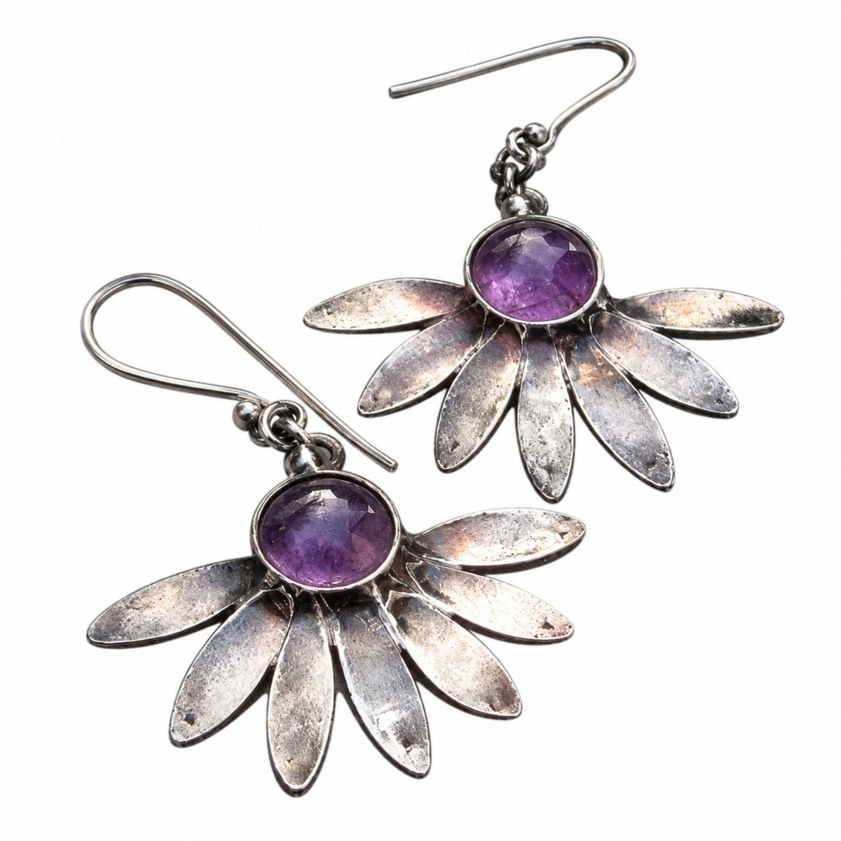 Purple Stone Silver Petal Statement Earrings JLT14055