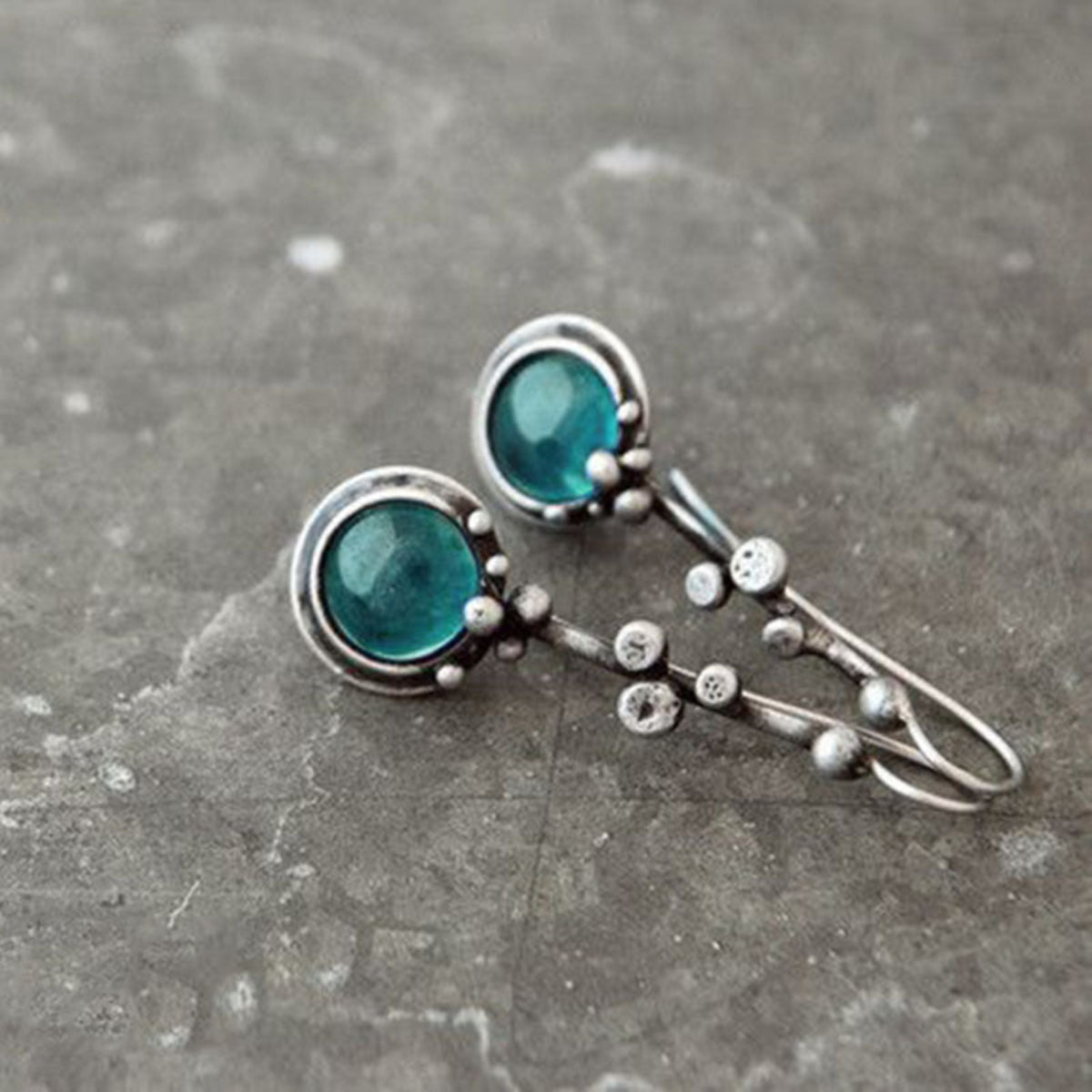 Teal Cabochon Silver Branch Earrings JLT14056
