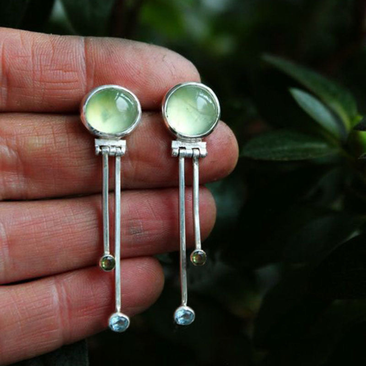 Mint Green Stud Earrings with Long Bar Drops JLT14059