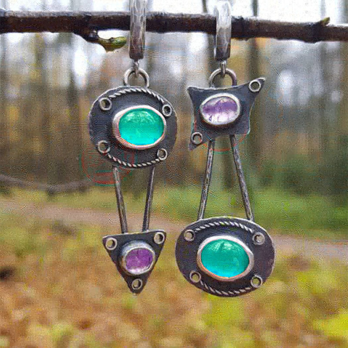Colourful Oval Stone Long Drop Earrings JLT14061