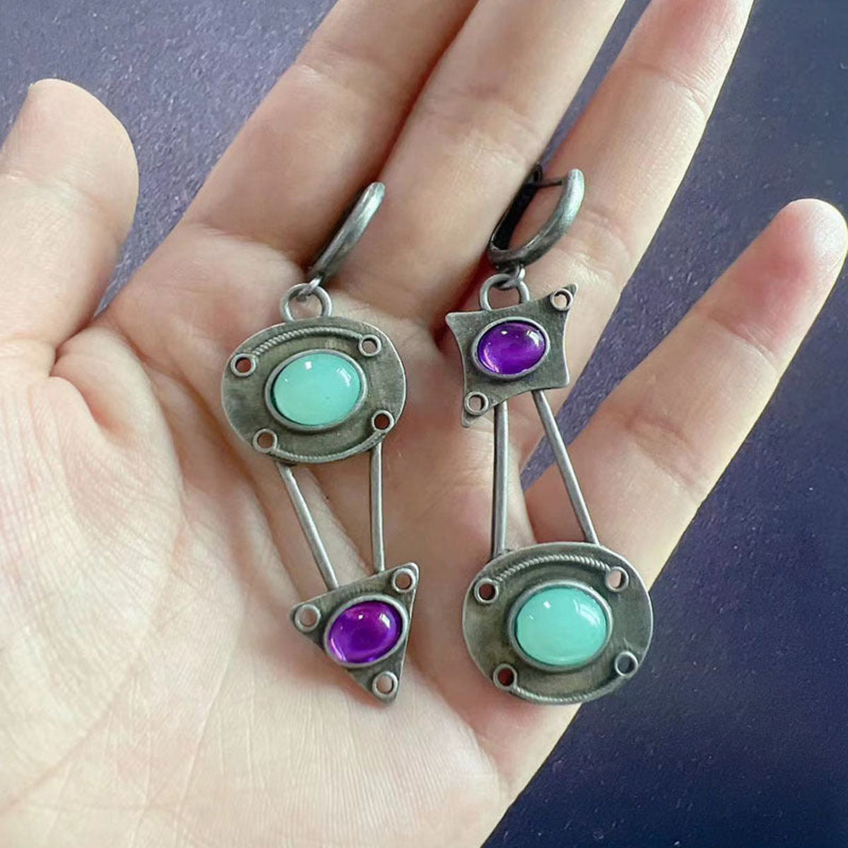 Colourful Oval Stone Long Drop Earrings JLT14061