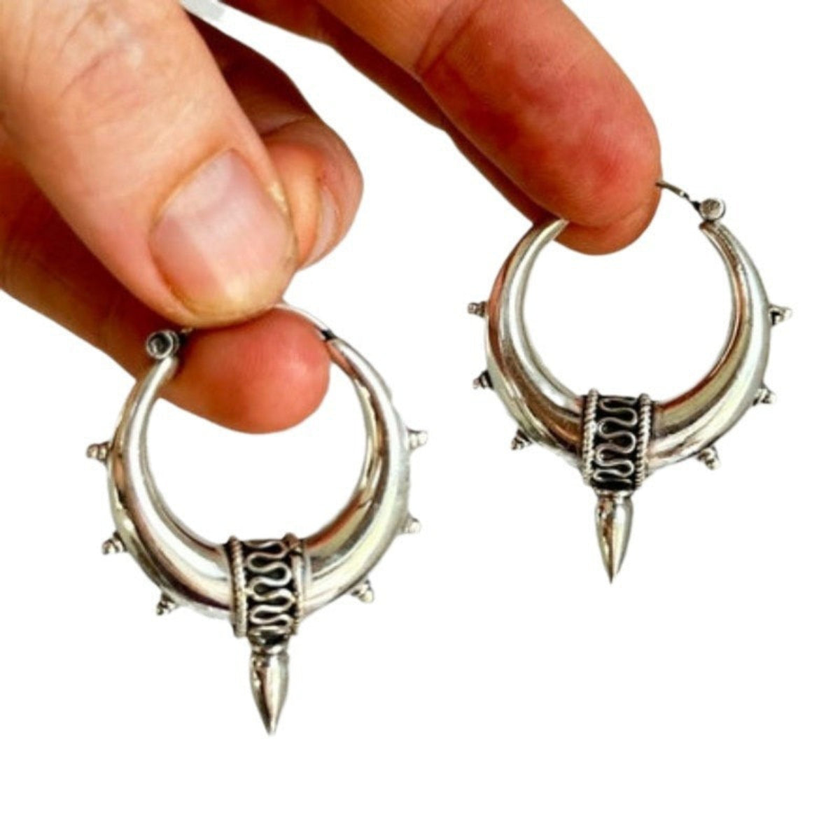 Silver Hoop Earrings with Ornamental Charms JLT14066