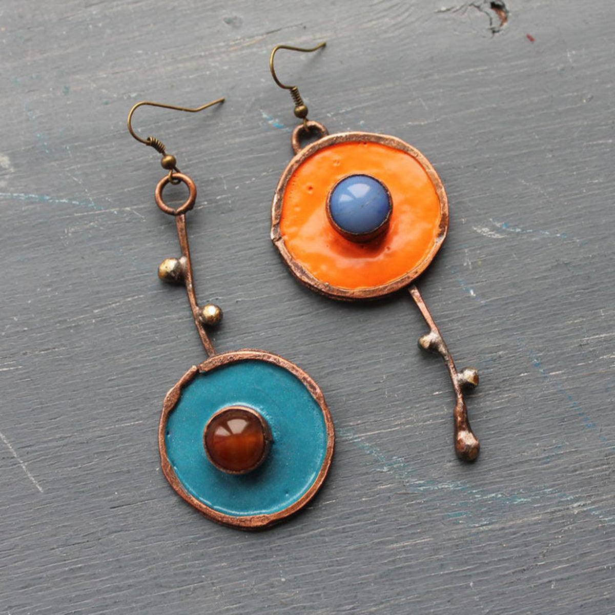Orange and Teal Disc Drop Earrings JLT14068