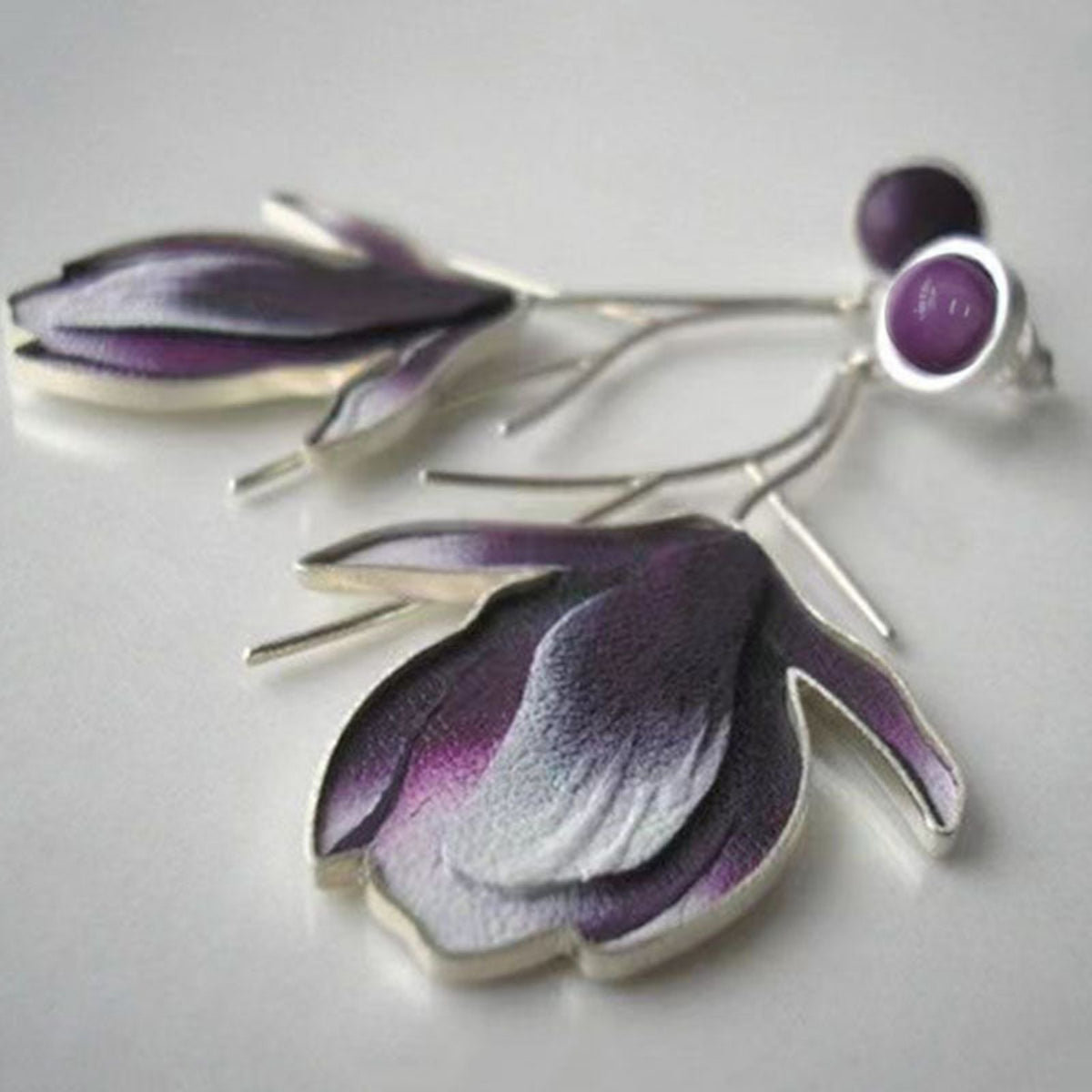 Purple Floral Petal Earrings with Round Studs JLT14069
