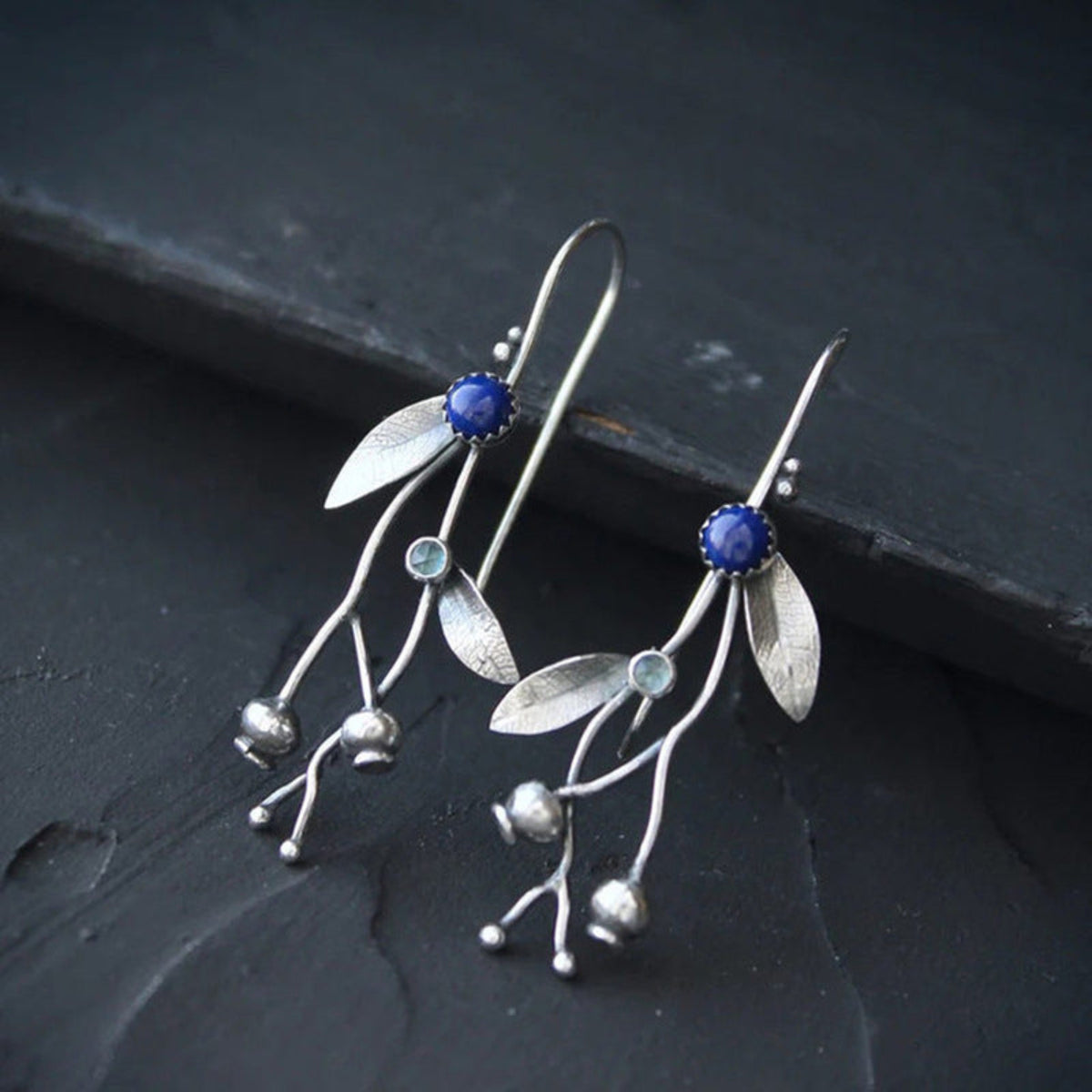 Purple Stone Silver Feather Drop Earrings JLT14070