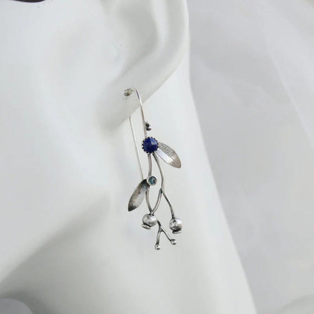 Purple Stone Silver Feather Drop Earrings JLT14070