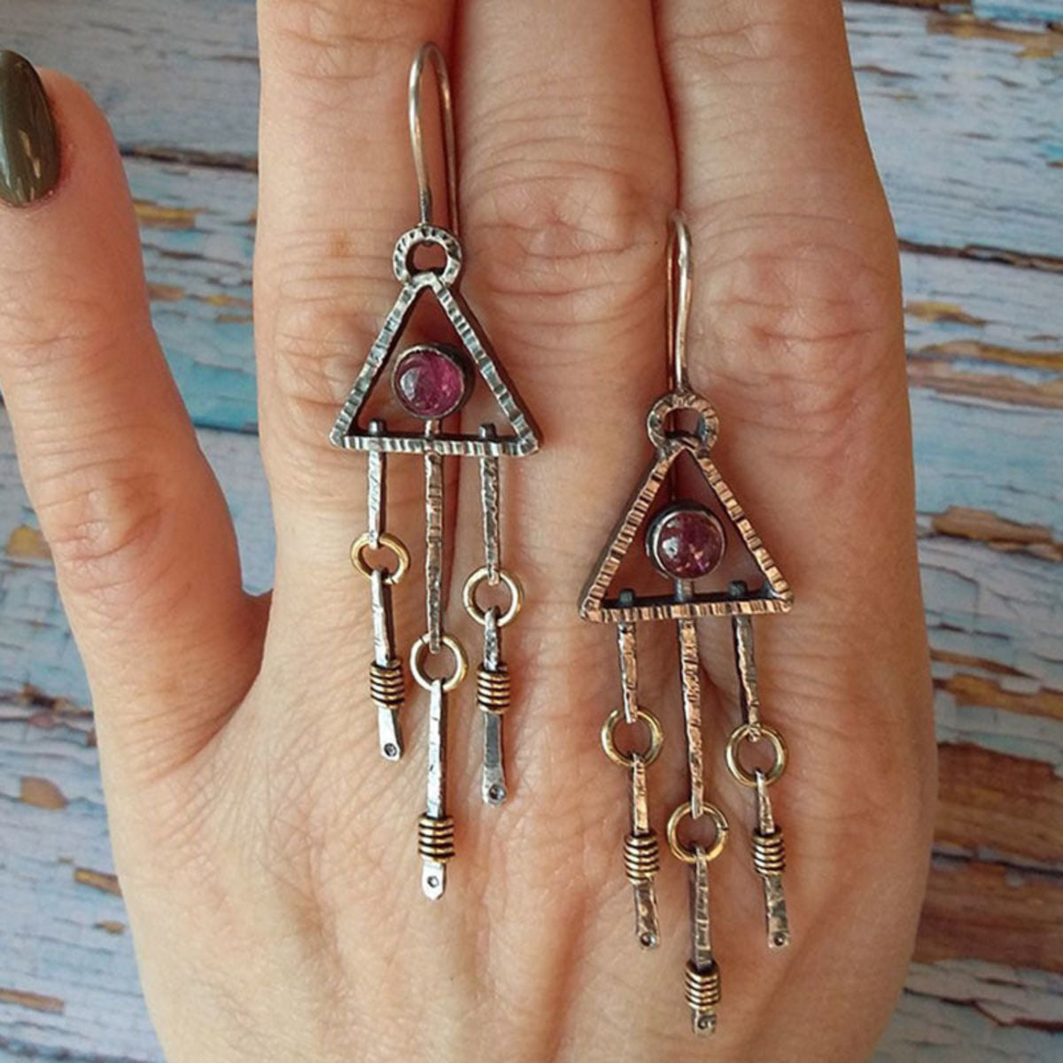 Tribal Triangle Bead Tassel Earrings JLT14074