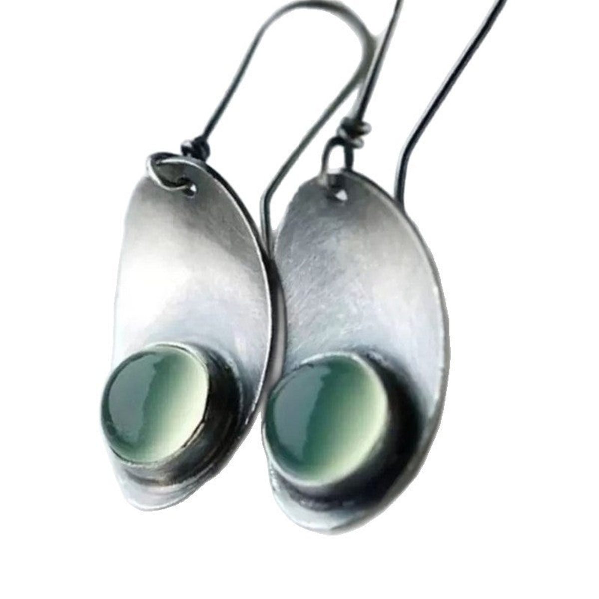 Teal Oval Stone Sculptural Silver Earrings JLT14077