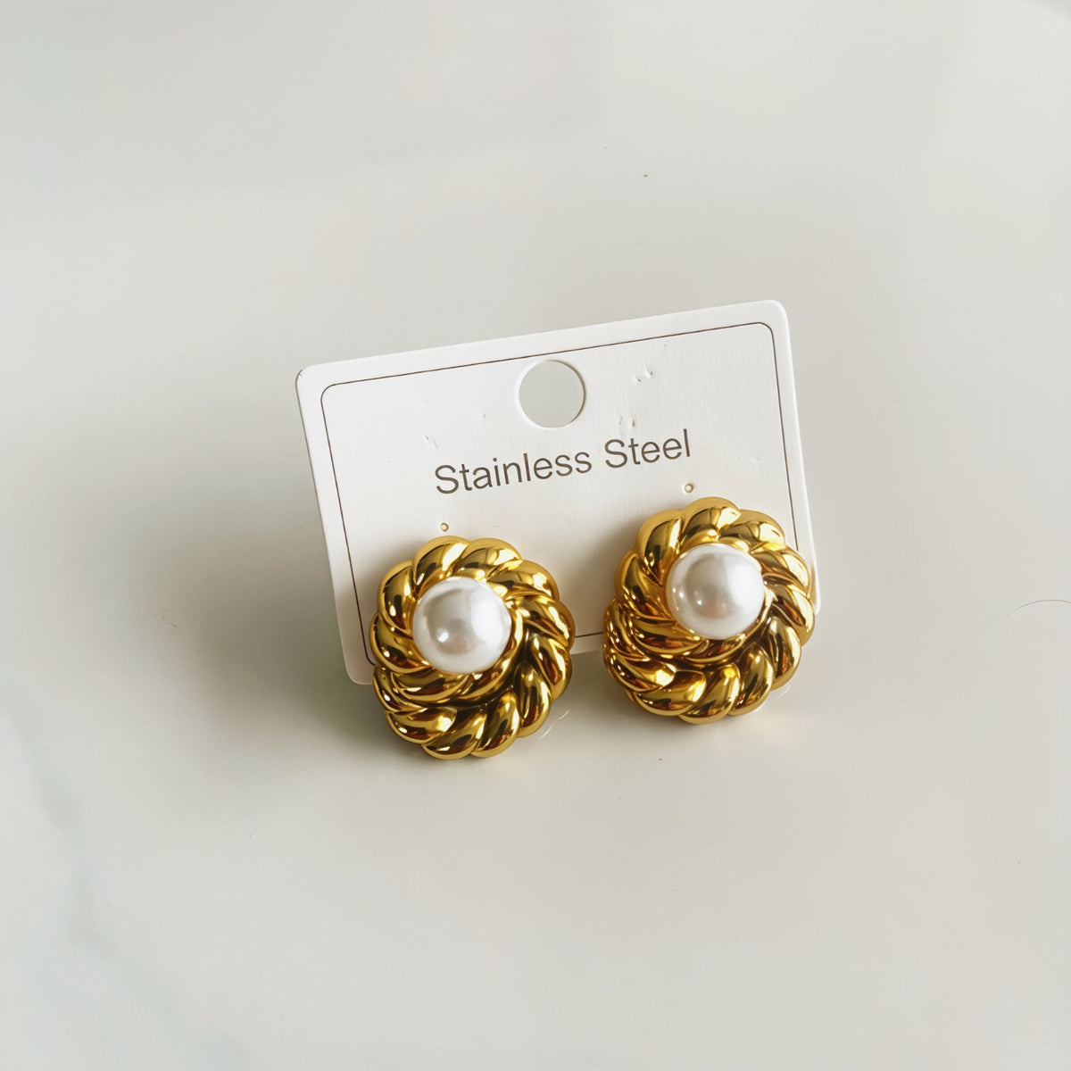 Gold-Tone Pearl Centre Floral Stud Earrings JLT14080
