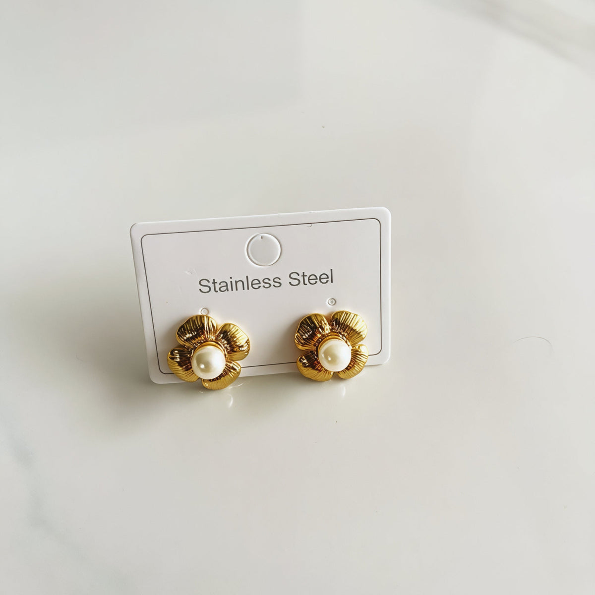 Gold-Tone Floral Stud Earrings with Pearl Centres JLT14083