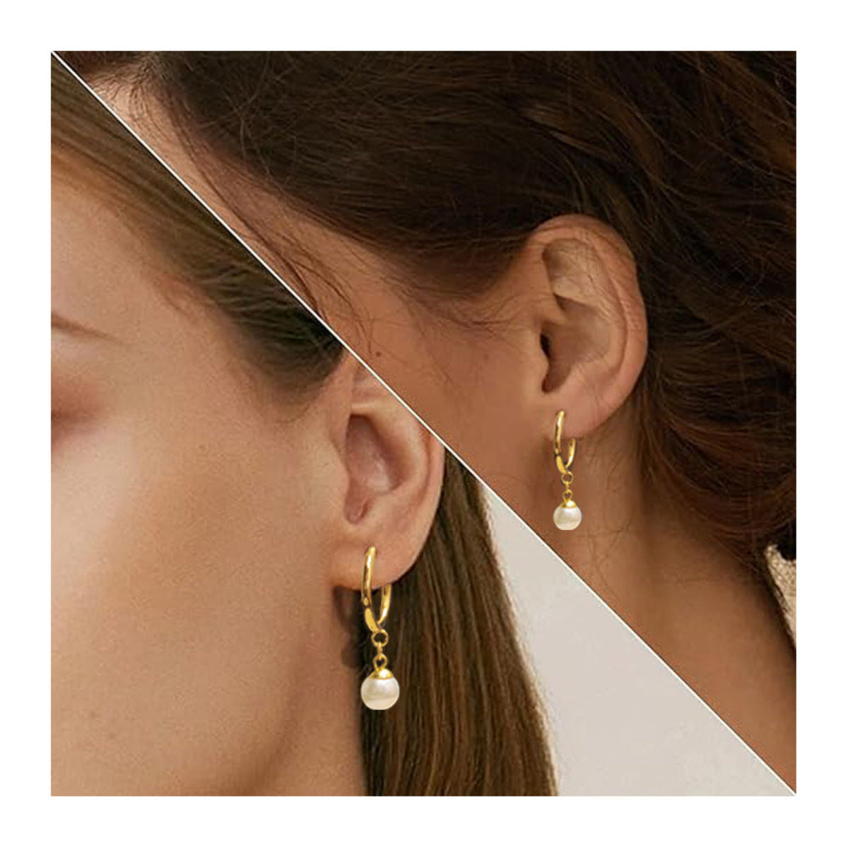 Gold-Tone Mini Hoop Earrings with Pearl Drops JLT14084
