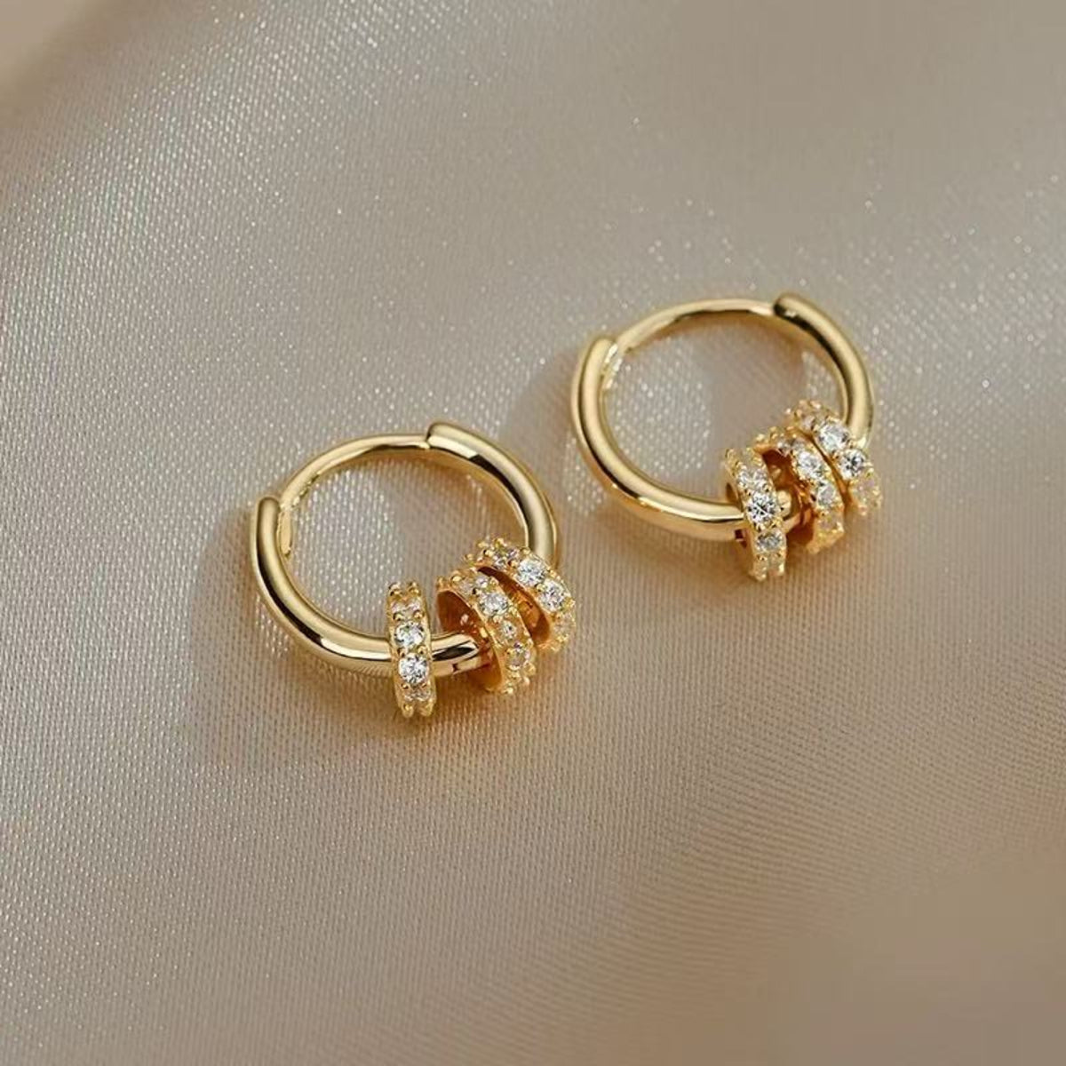 Gold-Tone Mini Hoop Earrings with Crystal Accents JLT14086