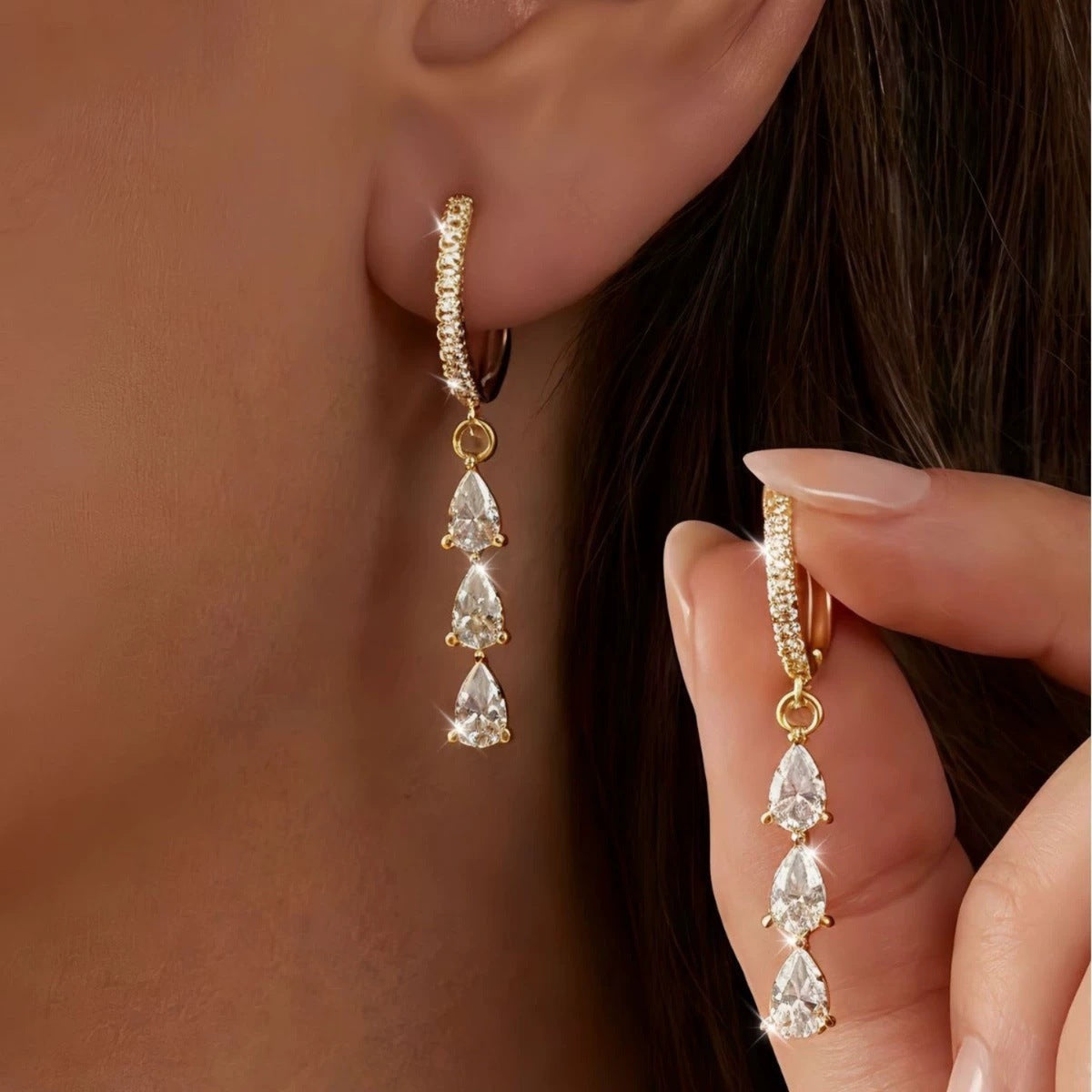 Crystal Drop Oval Gold Hoop Earrings JLT14091