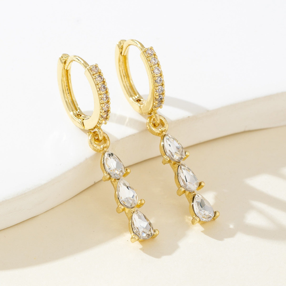 Crystal Drop Oval Gold Hoop Earrings JLT14091