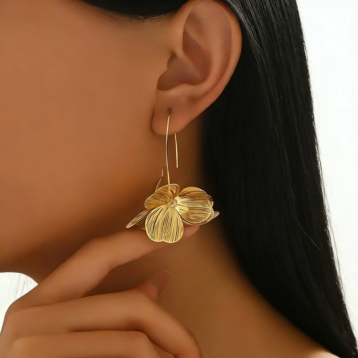 Golden Botanical Flower Drop Earrings JLT14095