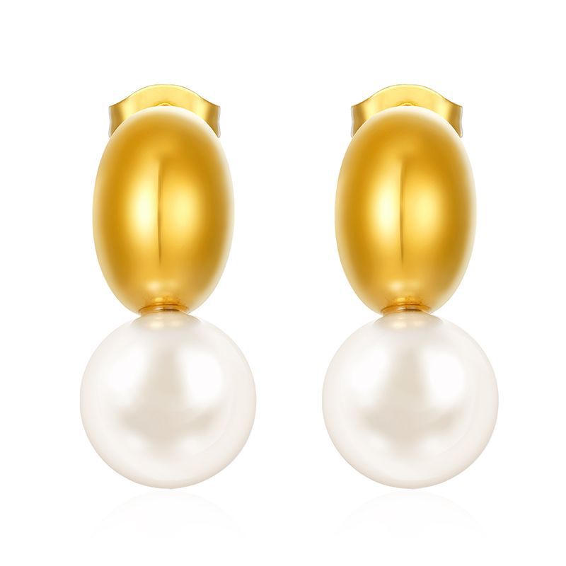 Gold Dome and Pearl Drop Stud Earrings JLT14122