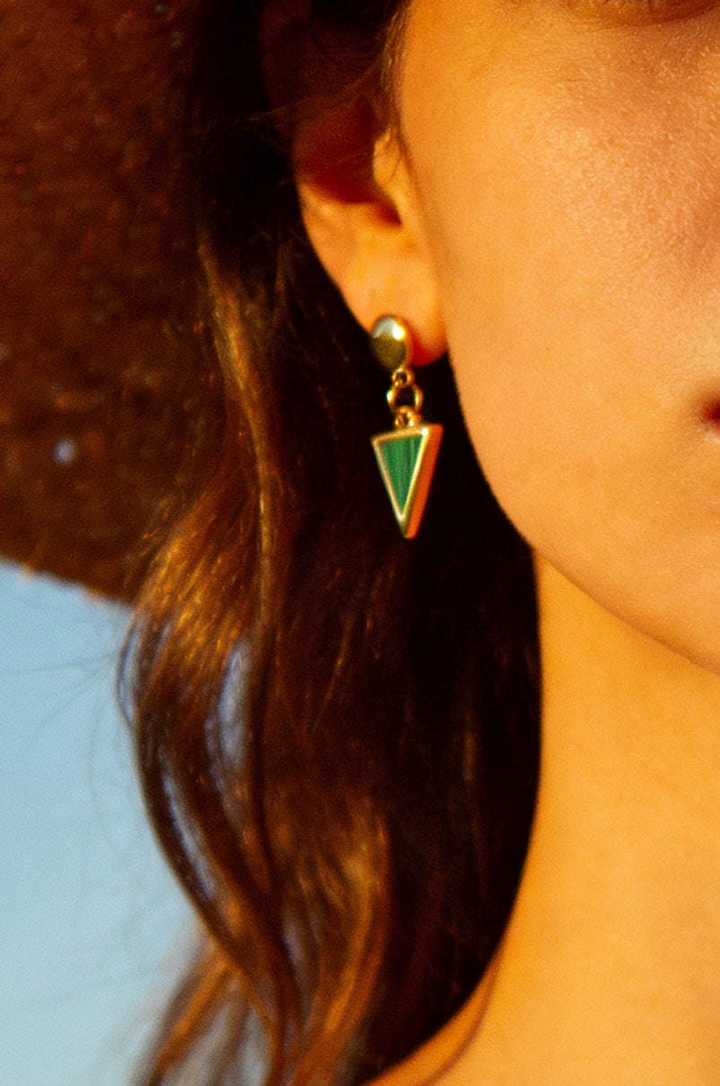 Turquoise Triangle Gold Drop Earrings JLT14128