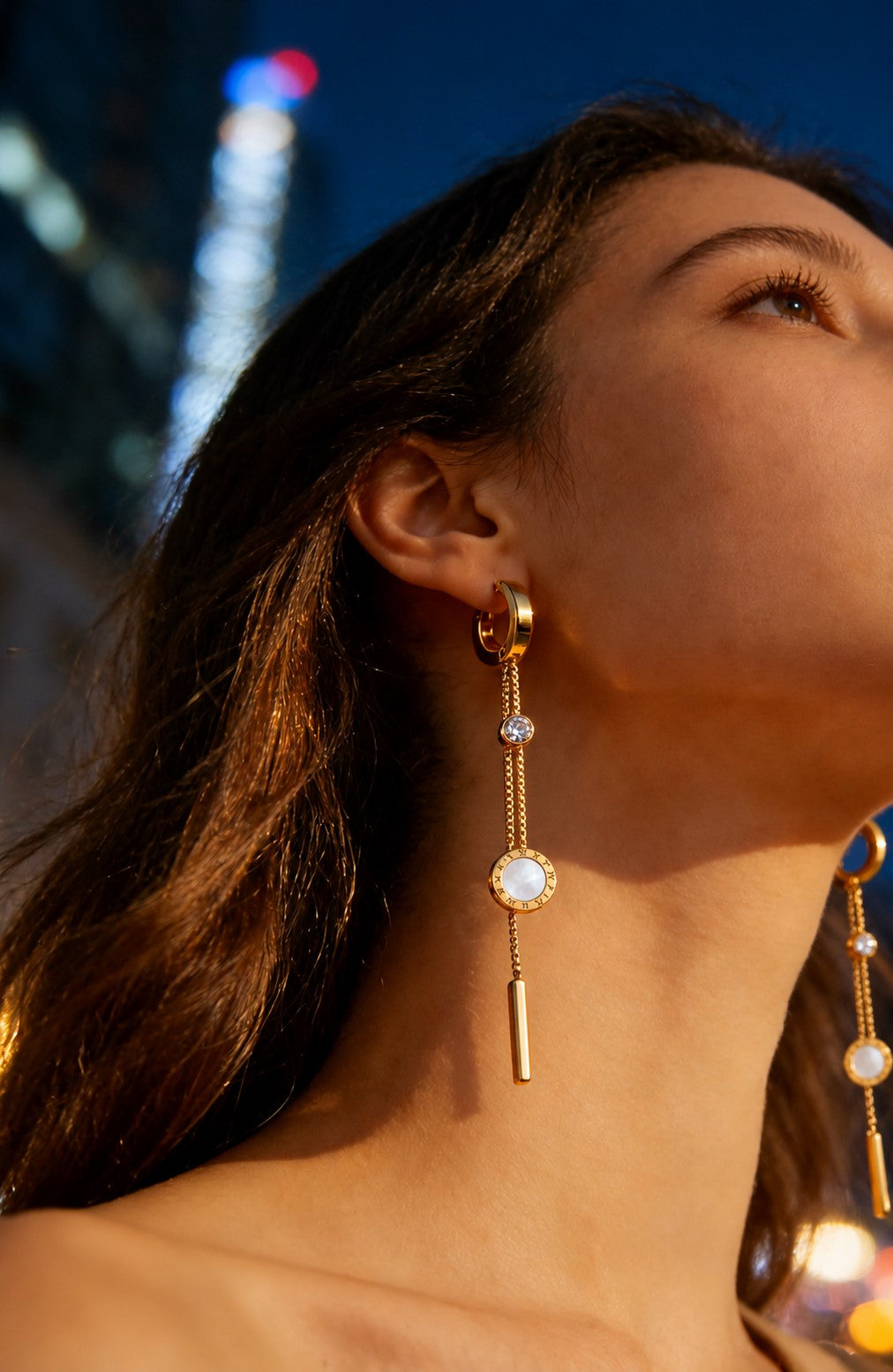 White Stone Long Drop Earrings JLT14129