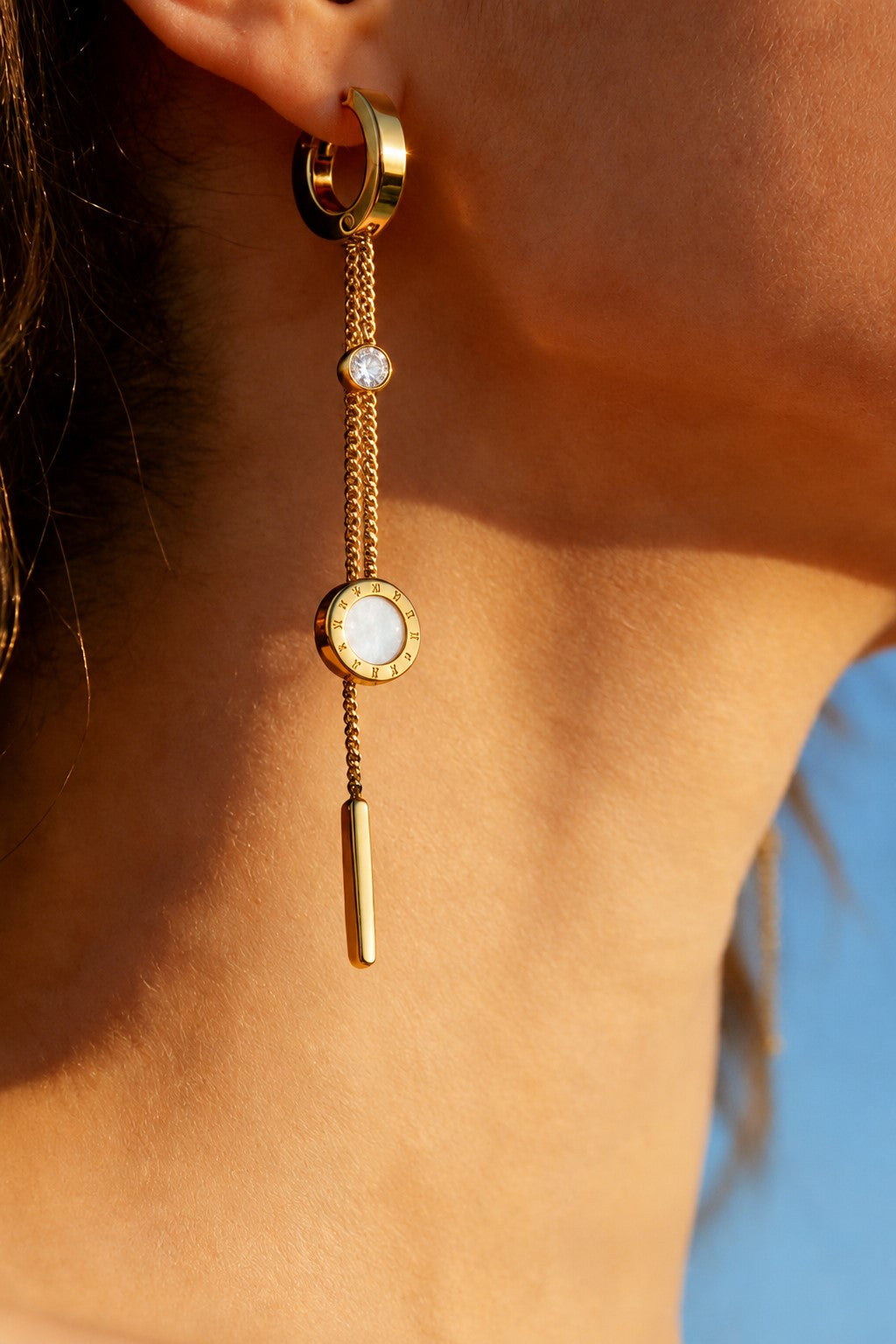 White Stone Long Drop Earrings JLT14129