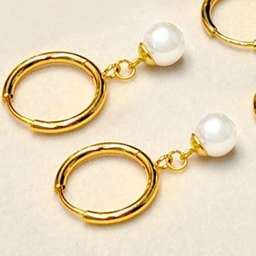 Gold Hoop Earrings with Pearl Drops JLT14149