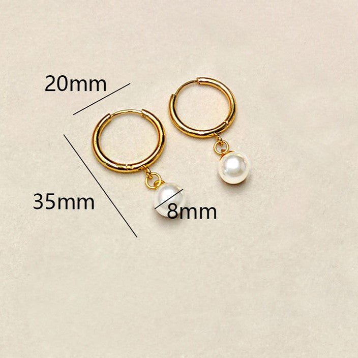 Gold Hoop Earrings with Pearl Drops JLT14149
