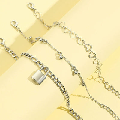 Just Lil Things Edgy Romance Triple-Layer Anklet Set JLTAK0009