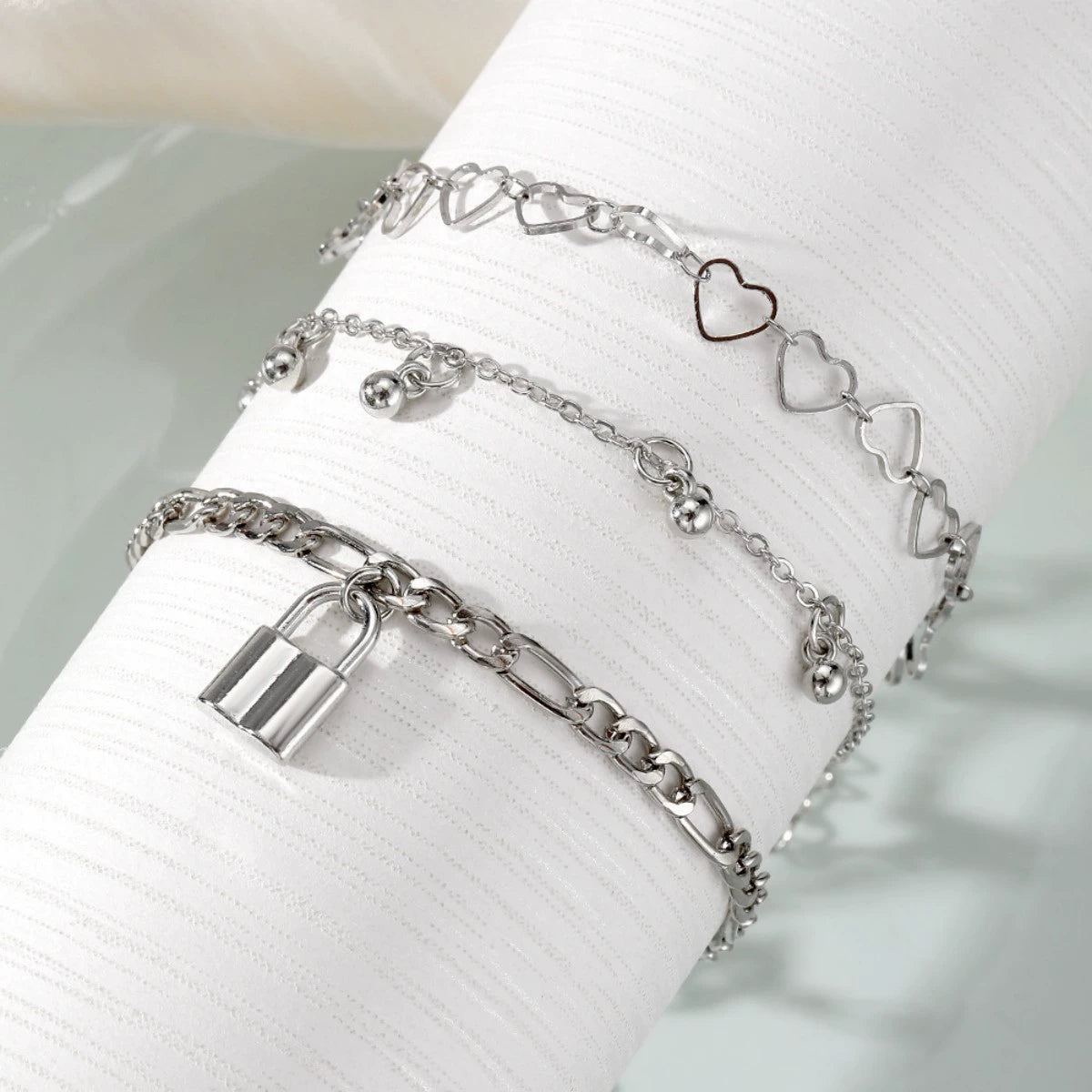 Just Lil Things Edgy Romance Triple-Layer Anklet Set JLTAK0009