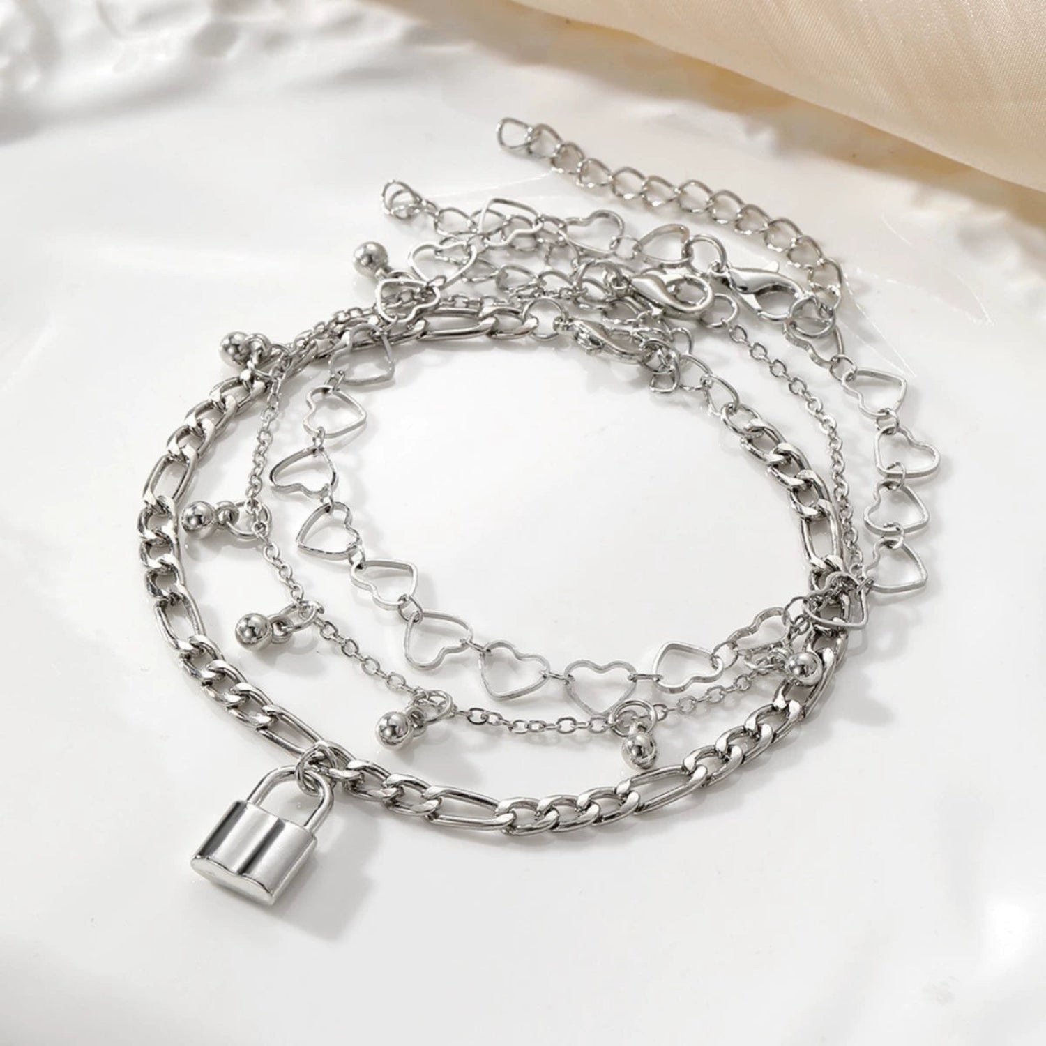Just Lil Things Edgy Romance Triple-Layer Anklet Set JLTAK0009