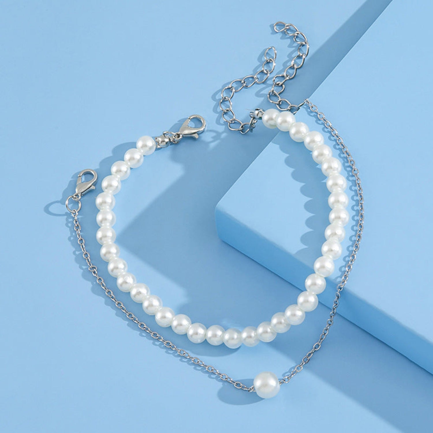 Just Lil Things Double Layer Anklet with Pearl Beads & Minimal Chain – Elegant Everyday Style JLTAK0013