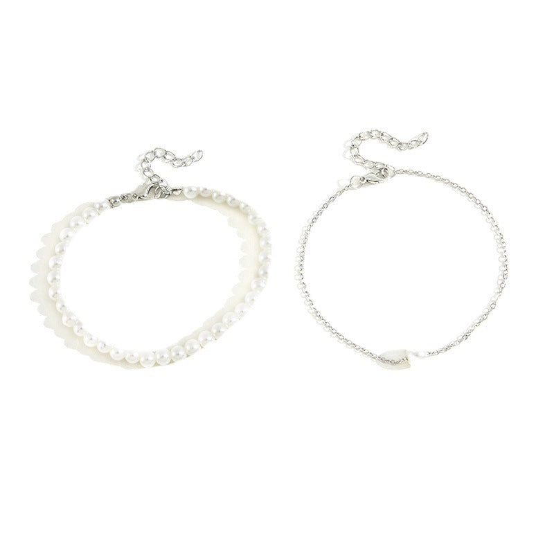 Just Lil Things Double Layer Anklet with Pearl Beads & Minimal Chain – Elegant Everyday Style JLTAK0013