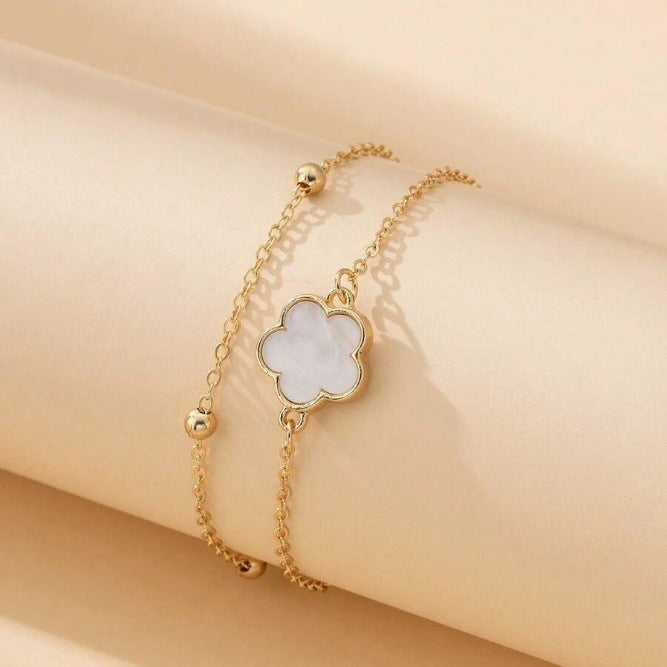 Just Lil Things Double Layer Anklet with White Clover Charm & Dainty Chain – Minimal Chic Design JLTAK0015