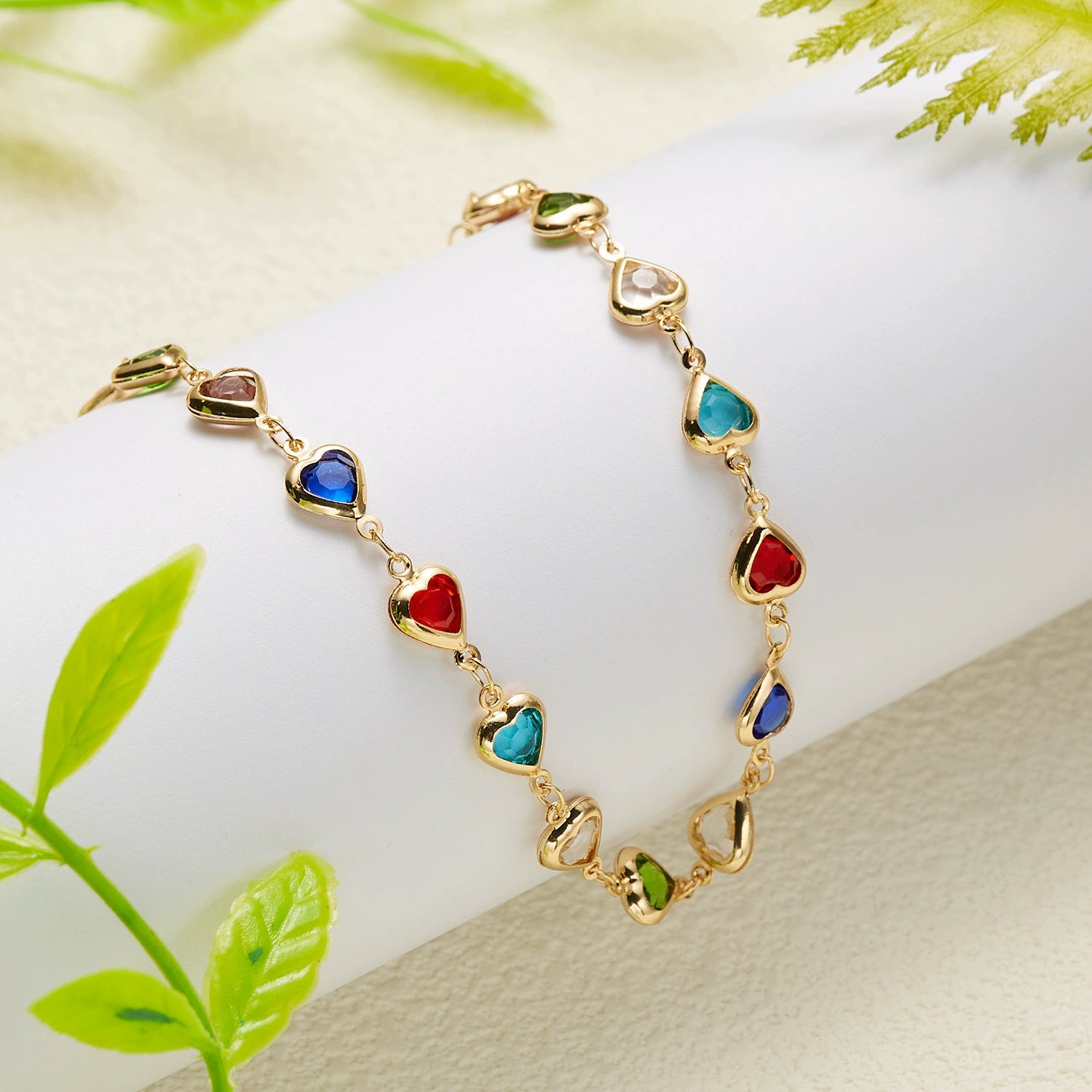 Just Lil Things Multicolor Heart Charm Anklet with Glossy Stone Detailing – Playful Romantic Design JLTAK0018