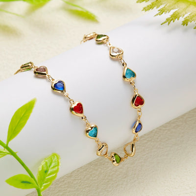 Just Lil Things Multicolor Heart Charm Anklet with Glossy Stone Detailing – Playful Romantic Design JLTAK0018