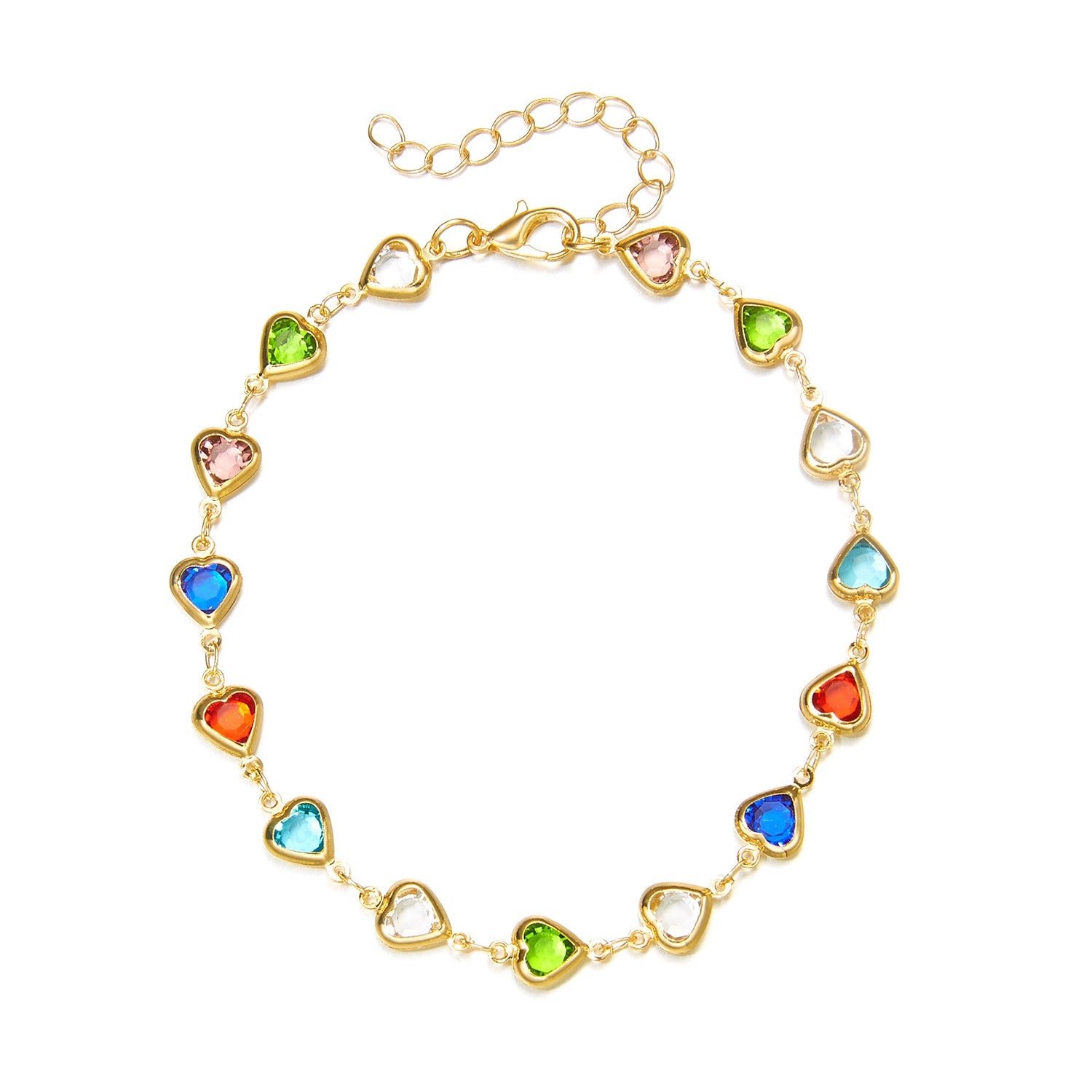 Just Lil Things Multicolor Heart Charm Anklet with Glossy Stone Detailing – Playful Romantic Design JLTAK0018