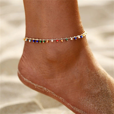 Just Lil Things Dainty Chain Anklet with Mini Multicolor Bead Drops – Festive Boho Design JLTAK0021
