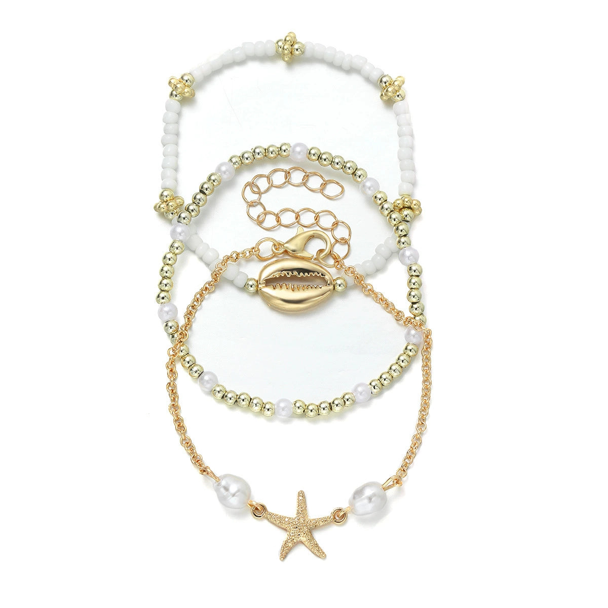 Just Lil Things Coastal Charm Gold & White Beaded Anklet Set JLTAK0026