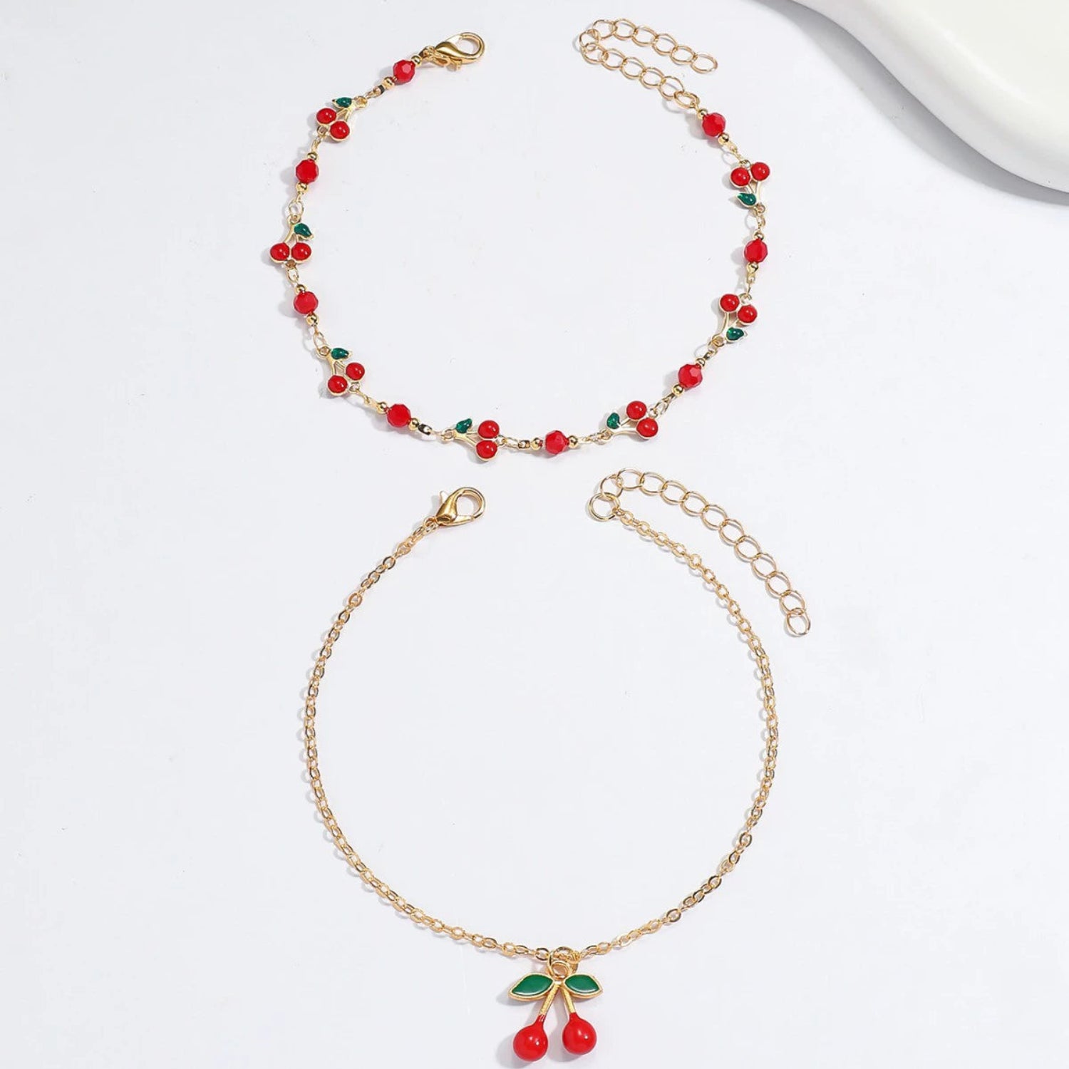 Just Lil Things Cherry Charm & Beaded Gold Anklet Set JLTAK0028