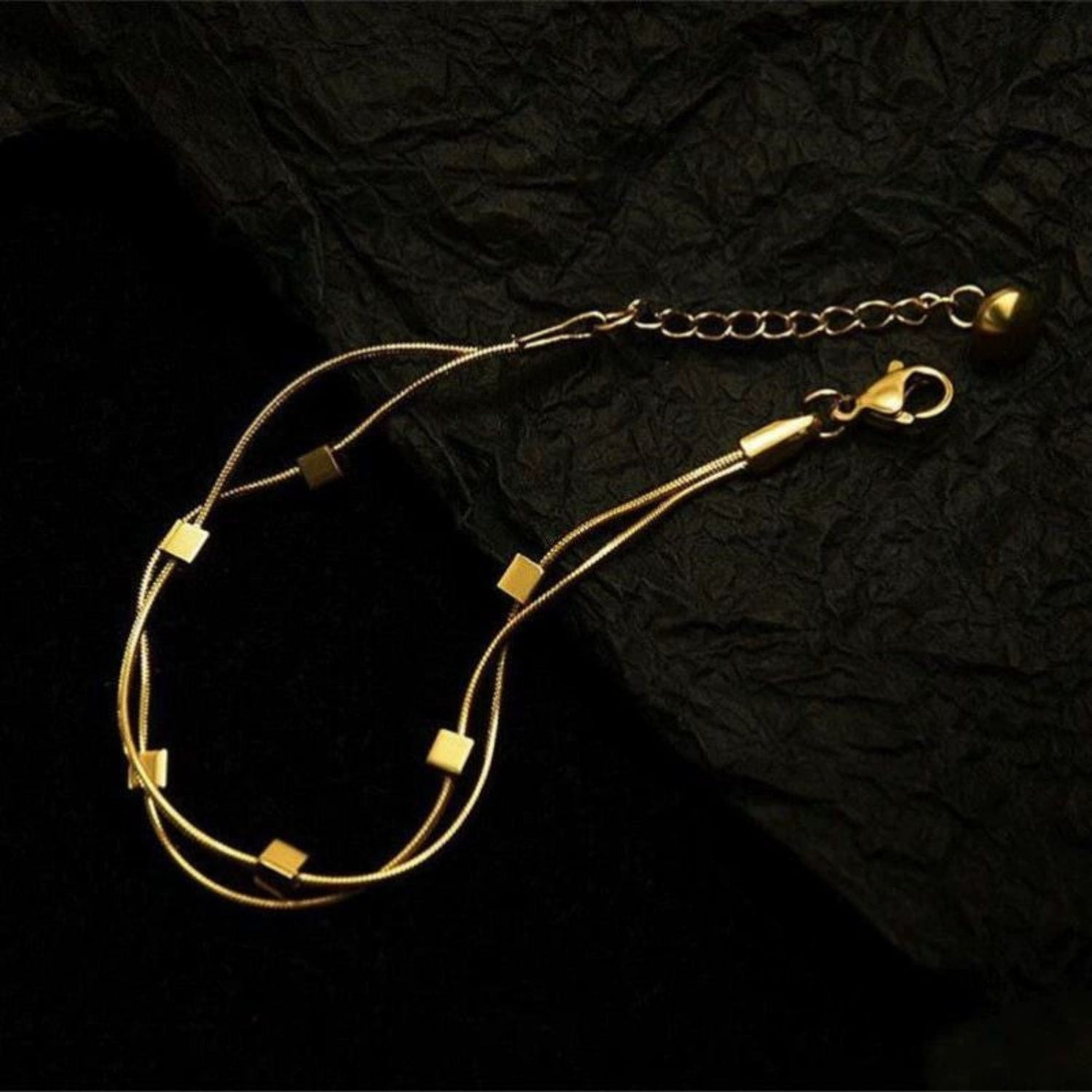 Just Lil Things Artificial Golden Minimalist Double-Layer with Cube Accents Bracelet jltb0294