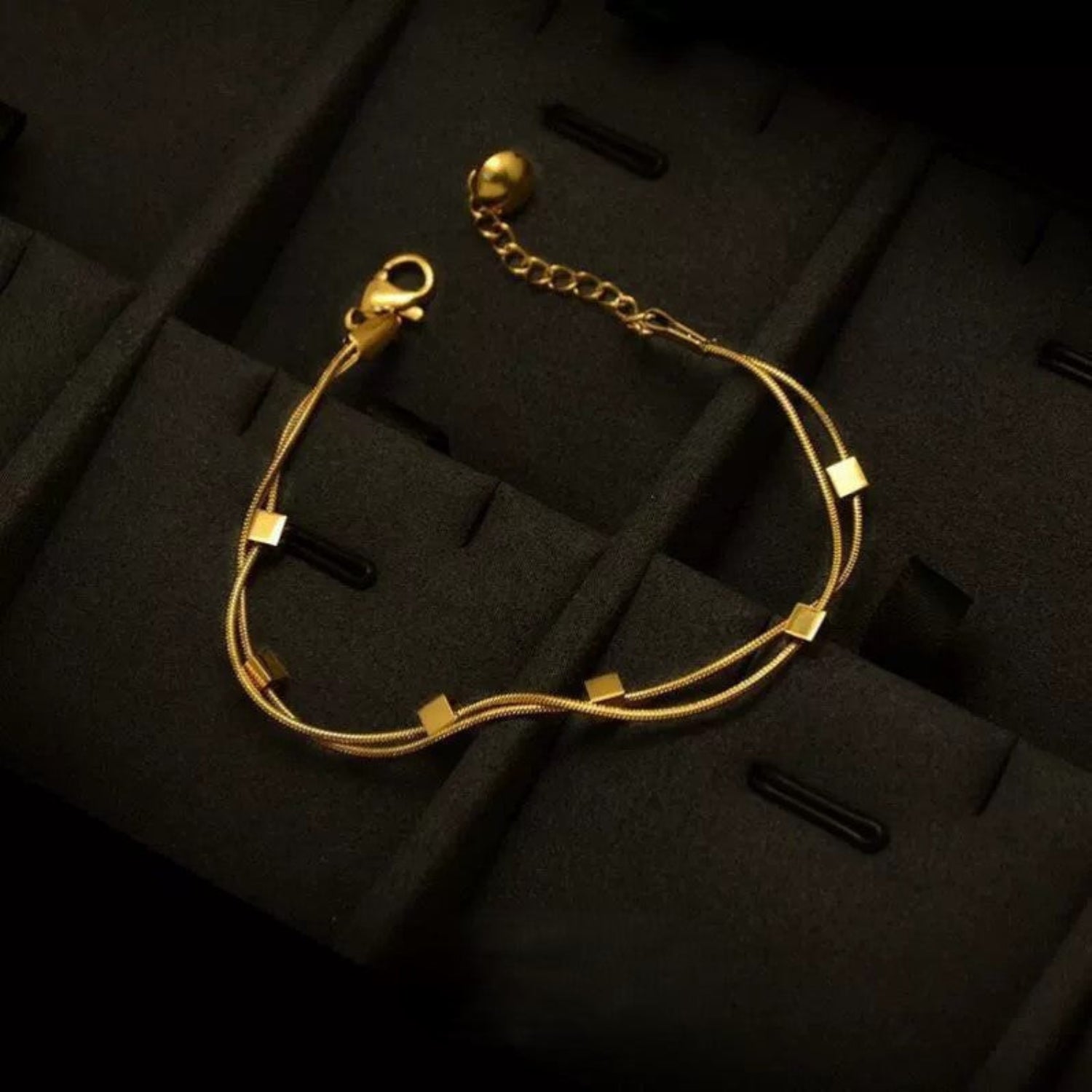 Just Lil Things Artificial Golden Minimalist Double-Layer with Cube Accents Bracelet jltb0294