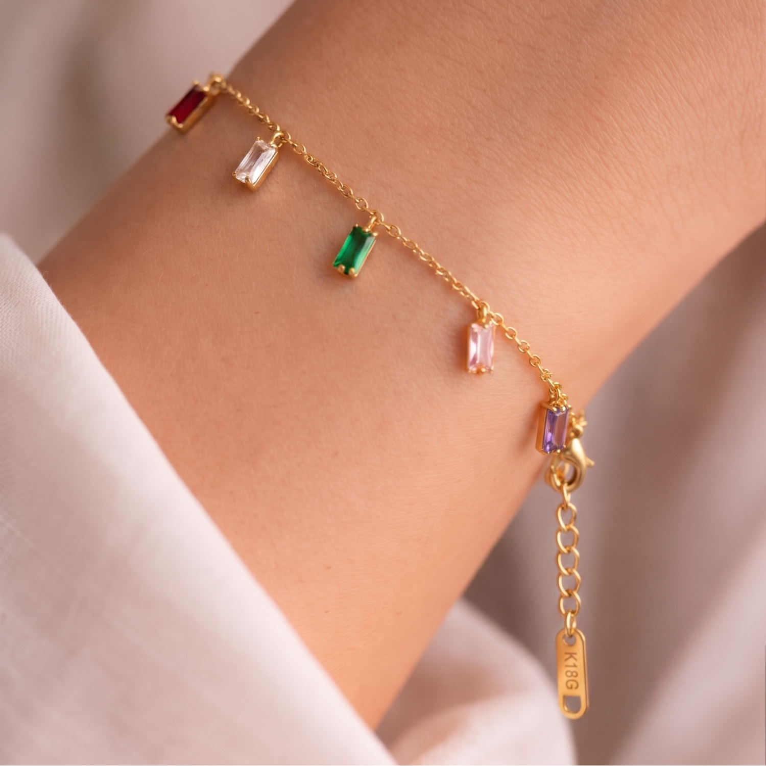 Just Lil Things Artificial Rainbow Baguette Charm – Dainty sleek Chain Bracelets jltb0491