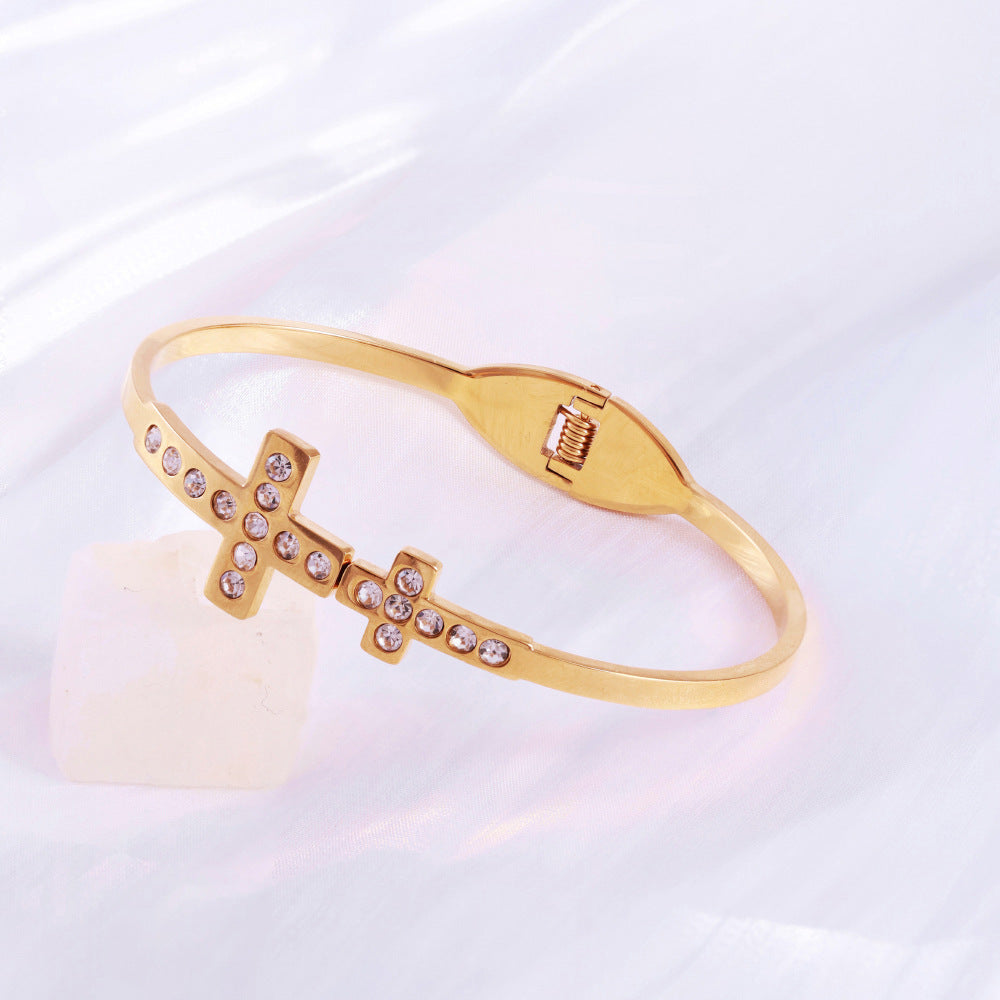 Women’s Sparkle Cross Hinged Bangle Bracelet JLTB0665