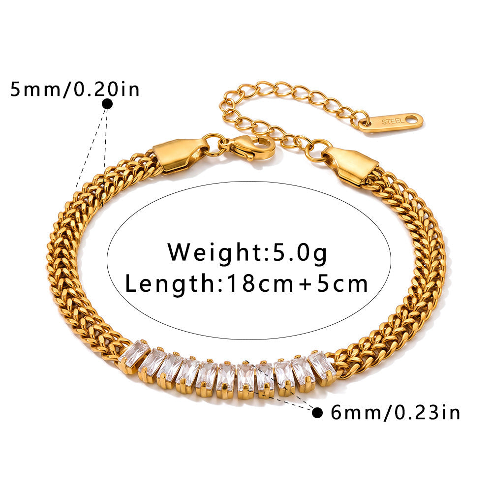 Minimalist Gold-tone Chain Bracelet with Clear Crystal Embellishments JLTB0677