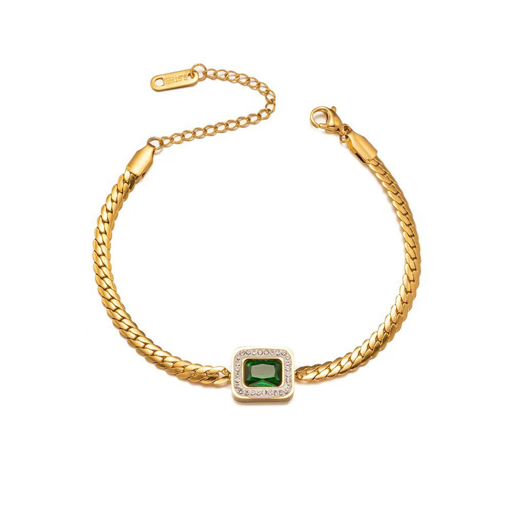 Elegant Chain Bracelet with Black Gem and Crystal Frame JLTB0680