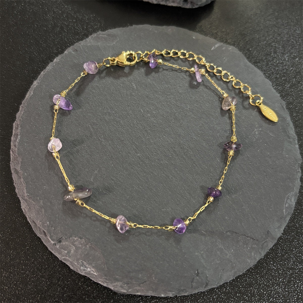 Adjustable Gold-tone Loop Chain with Amethyst Chips Bracelet JLTB0684