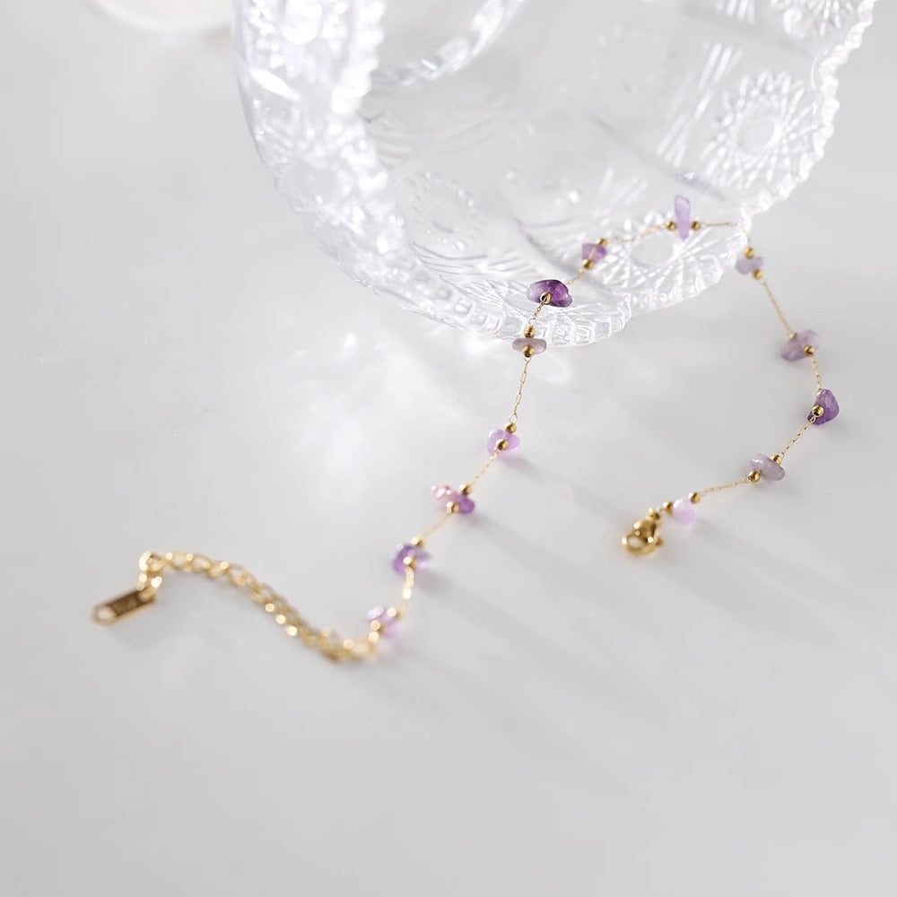 Adjustable Gold-tone Loop Chain with Amethyst Chips Bracelet JLTB0684