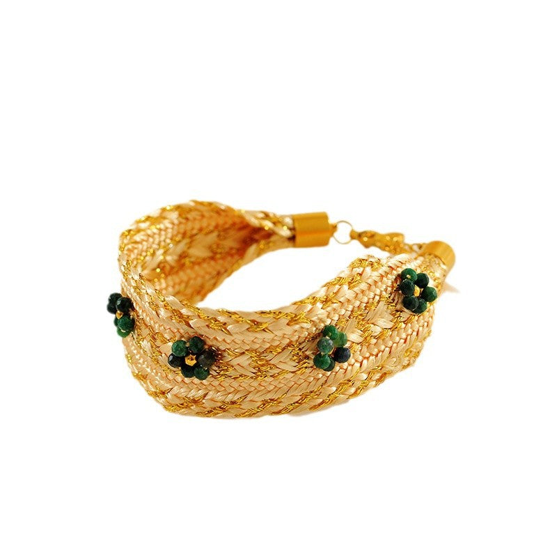 Elegant Multi-Strand Bracelet with Delicate Green Flower Charms JLTB0698