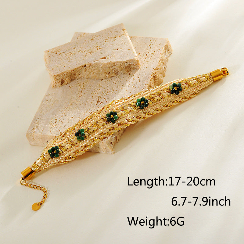 Elegant Multi-Strand Bracelet with Delicate Green Flower Charms JLTB0698