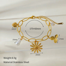 Chic Gold Charm Bracelet with Petal, Leaf, and Pearl Elements JLTB0699