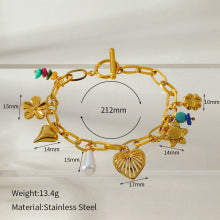 Statement Gold Chain Bracelet with Heart, Pearl, and Flower JLTB0700